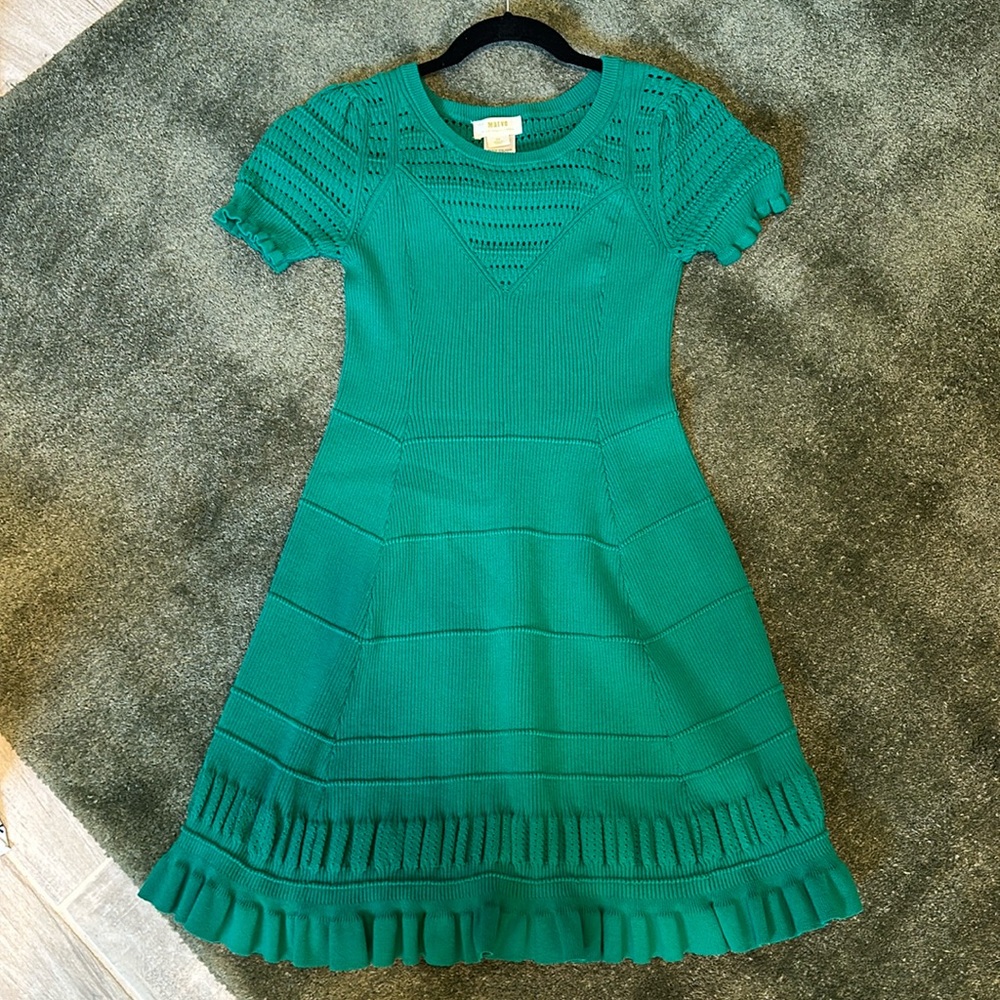 Anthropologie Small Petite green crochet dress